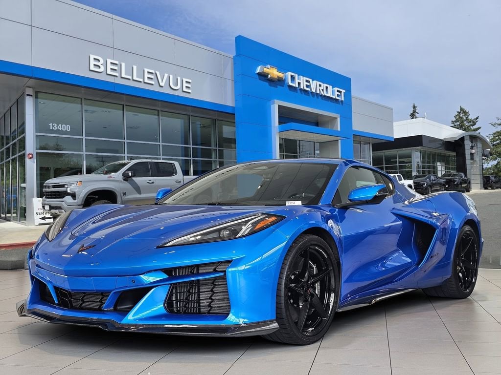 2026 Chevrolet Corvette E-Ray Base in Riptide Blue Metallic — front three-quarter view
